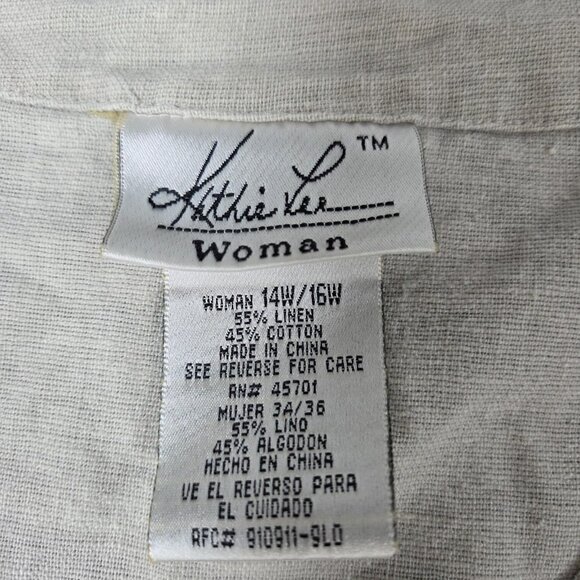 Kathie Lee Vest Womens 14W 16W Beige Linen Cotton Button Front Plus Size Casual - Picture 2 of 11